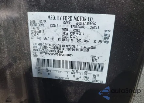 2006 Ford F-150 Xlt z USA, uszkodzony, nr VIN 1FTRW12W66FA05674